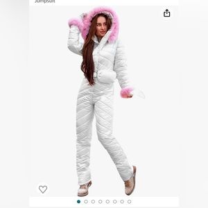 NWT Women One Piece Fur Collar Ski Snow Suits Winter Snowboarding Jumpsuit